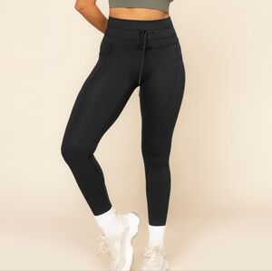 POPFLEX Black Leggings with Drawstring and Pockets 25" Length